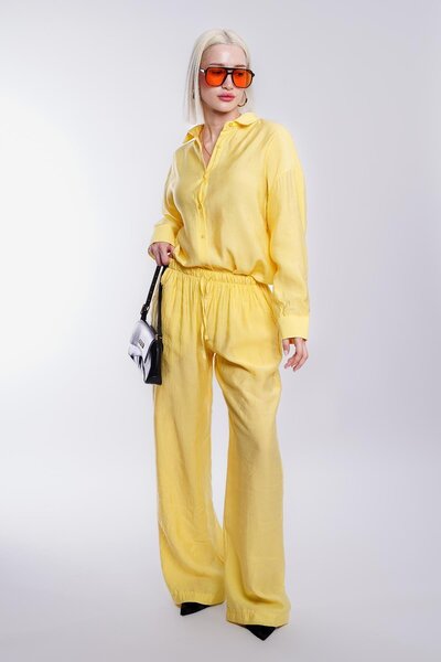 Madmext Yellow Basic Women's Shirt Trousers Double Set Mg2352