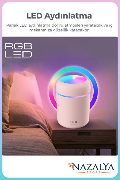Nazalya 300 ml Ulrasonik Ledli Hava Nemlendirici Buhar Makinesi Ve Aroma Difüzörü