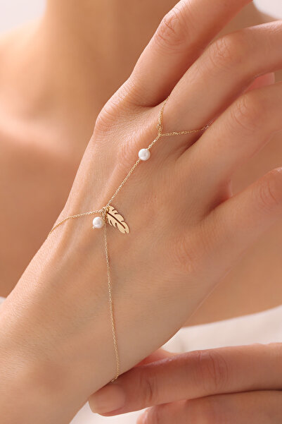 GENORO JEWEL 14 Ayar Altın İncili Kuş Tüyü Kadın Şahmeran