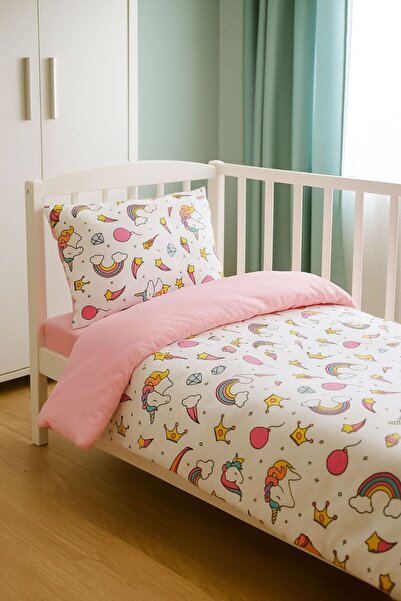 Bebek Özel Unicorn Pink Single 100% Cotton Children's Bedding Set