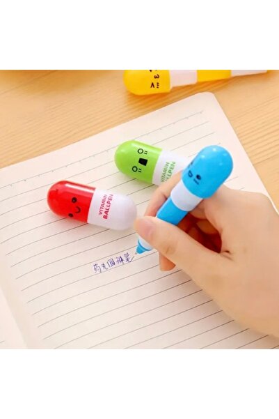 Butik 5 Adet Vitamin Kapsülü Şeklinde Yuvarlak Boncuk Kalem