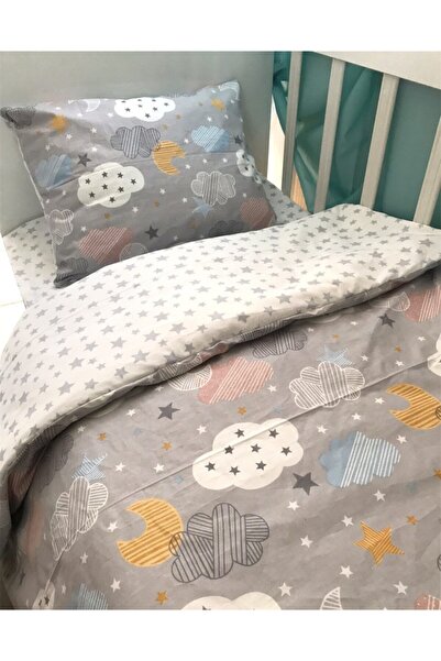 Bebek Özel Βαμβακερό Παιδικό Σετ Παπλωματοθήκη Μονό Γκρι Moon Cloud