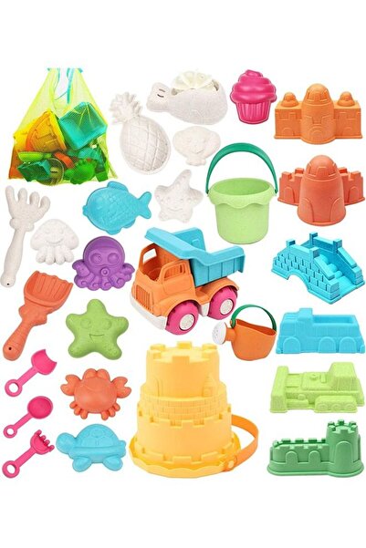 COOYA Beach Toy, 26PCS Eco-Friendly Sand Toy, Reusable, with Pail Car Animals Castle and Other Tools Kit