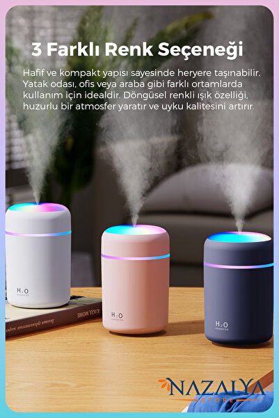 Nazalya 300 ml Ulrasonik Ledli Hava Nemlendirici Buhar Makinesi Ve Aroma Difüzörü