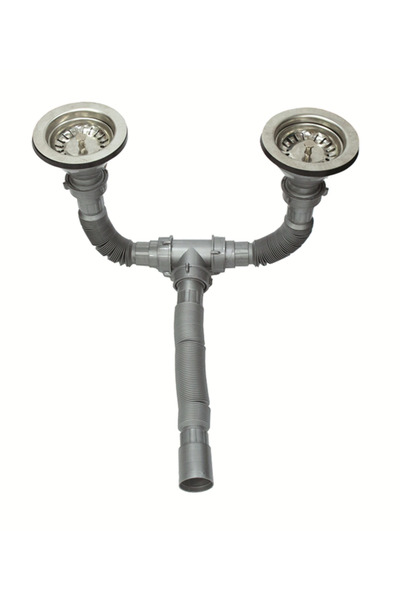 AKKON Lüks Çöpmak Çift Gözlü Körüklü Lavabo/Evye Sifonu Gider Borusu Geniş Ka...