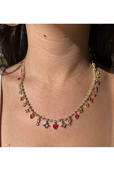 kalia VIP Altın Kaplama Renkli Taşlı Kolye