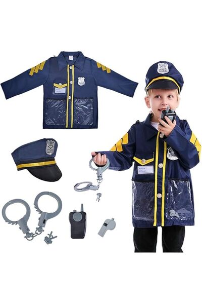 Arabest زي شرطة للأطفال، مجموعة لعب الأدوار في الهالوين، مصنوع من النايلون وا...
