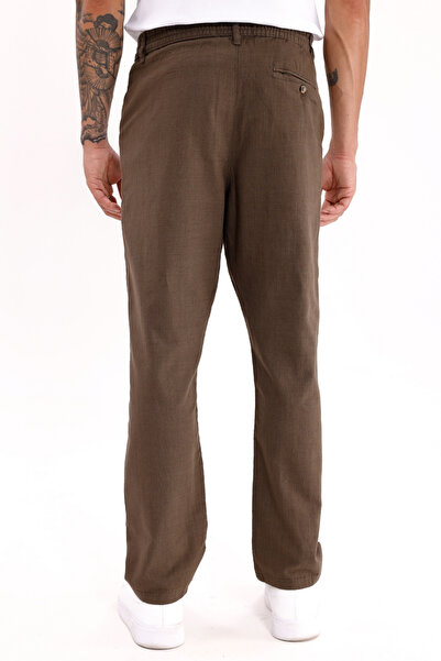 Montland Erkek Acı Kahve Keten Pantolon – Nefes Alabilir, Rahat Kesim Günlük Giyim -geniş Beden Aralığı-