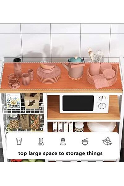 AGD Storage Cabinet, Freestanding with 4 Shelves and Wheels, Kitchen Cabinet for Microwave Oven, Kit