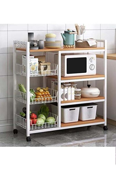 AGD Storage Cabinet, Freestanding with 4 Shelves and Wheels, Kitchen Cabinet for Microwave Oven, Kit