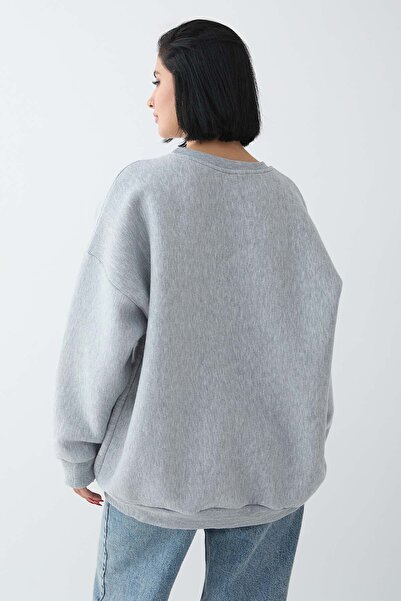 InStyle Fiyonk Yazı İşleme Gri Sweat