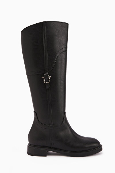 Limoya Caterine Siyah Toka Detaylı Kısa Topuklu Kadın Çizme