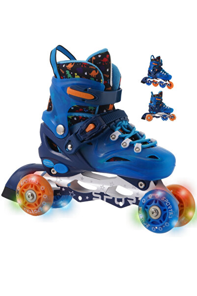 Sportaj Speedx Dino Professional Kids Roller Skates Lighted Silicone Wheels with Carry Bag