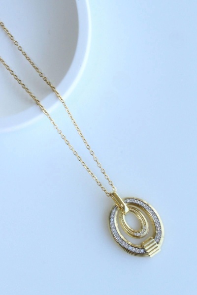 Leo'Stone Zarif Çevresel Full Zirkon Taşlı İç İçe Geçmiş Elips Tasarım Renk A...