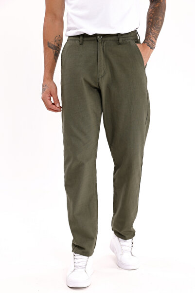 Montland Ανδρικό παντελόνι από σκούρο λινό χακί – Αναπνεύσιμο, Άνετο Κοστούμι Casual Wear - Μεγάλο Εύρος Μεγεθών-