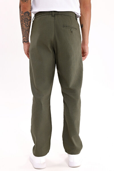 Montland Ανδρικό παντελόνι από σκούρο λινό χακί – Αναπνεύσιμο, Άνετο Κοστούμι Casual Wear - Μεγάλο Εύρος Μεγεθών-