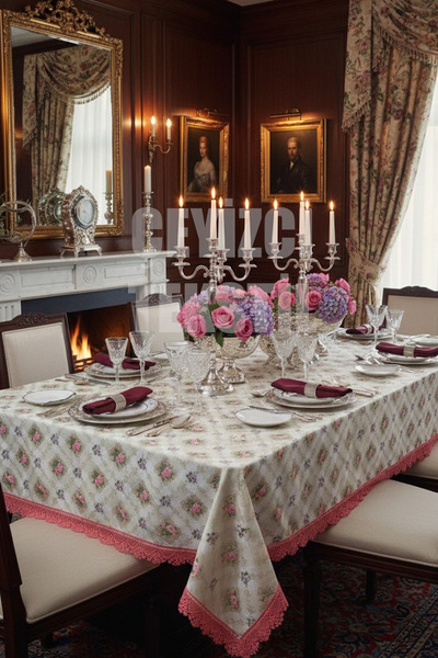 Çt Çeyizci Tekstil Față de masă cu model, fără încălțăminte, rezistentă la pete, cu dantelă, față de masă imprimată