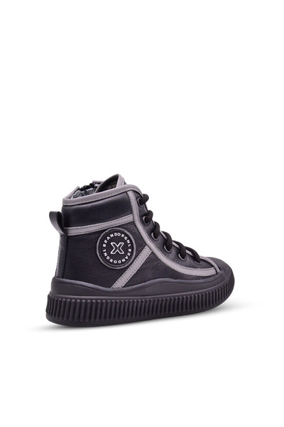 kids A more Font Boy's Genuine Leather Lace-Up and Zippered Black Color Boots