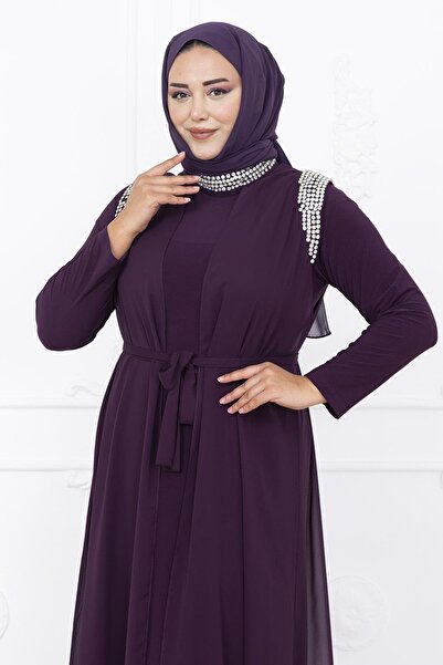 Amine Hüma Zambak Abiye Elbise Mürdüm