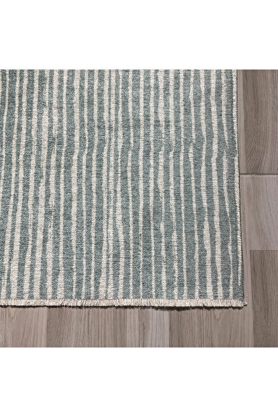 Pastel Home Yeşil saçaklı şönil pamuk dekoratif halı kilim