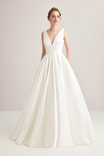 Oleg Cassini Women's Ivory Color Strappy A-Line Satin Wedding Dress 4XLV3848