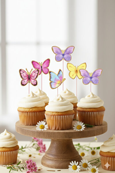 Deniz Party Store 6 Pieces Butterfly Themed Cake Ornament Figure Set - Long T...