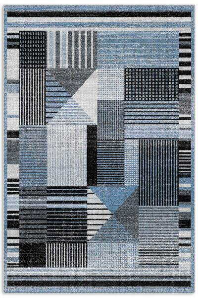 Pastel Home Modern Geometric Chenille Carpet Rug Runner Blue Gray Black Non-S...