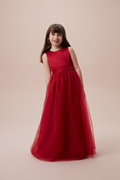 Oleg Cassini Red Boat Neck Long Children's Dress