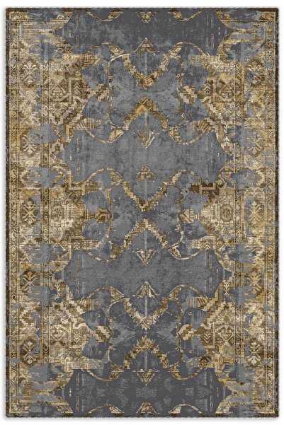 Pastel Home Anthracite Antique Patterned Chenille Carpet Rug Runner Non-Slip ...