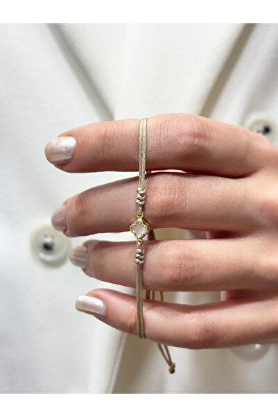 DİAMİNE PIRLANTA 14 Ayar Altın Mini Taşlı Yonca İp Bileklik