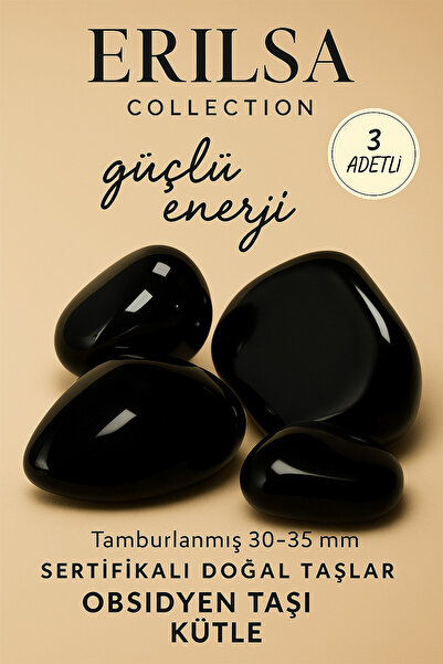 Tesbih Atölyesi Sertifikalı Tamburlanmış Doğal Obsidyen Taşı Kütle (3 Adet – ...