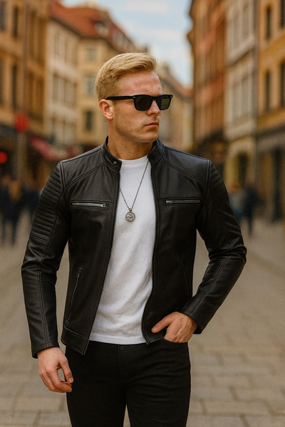 Boymen Черно мъжко кожено яке, ветроустойчиво яке, зимно