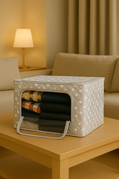 SER&YAT 3 Adet Puantiyeli Çelik Çerçeveli Pencereli Organizer Medium Hurç Telli Hurç40x50x30cm Kazak Hurcu