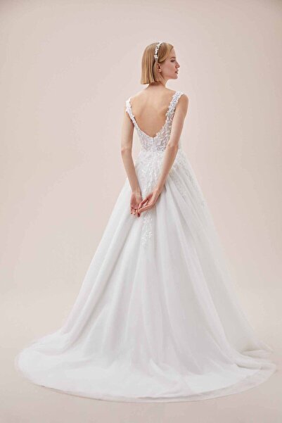 Oleg Cassini Dreamon For Lace Leaf Embroidered Straps Square Neck A-Line Wedding Dress