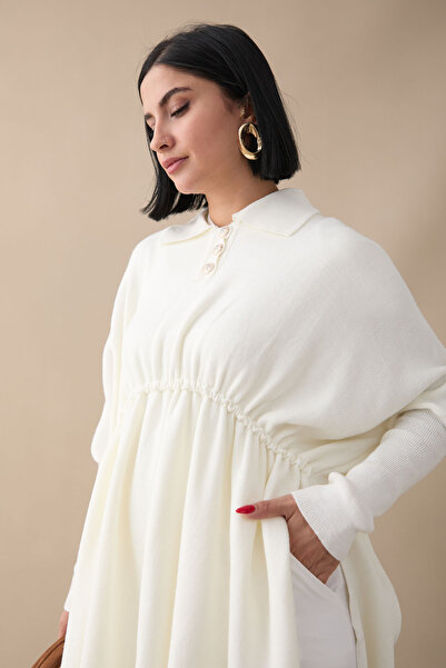 InStyle Ecru pončo s balonovým rukávem