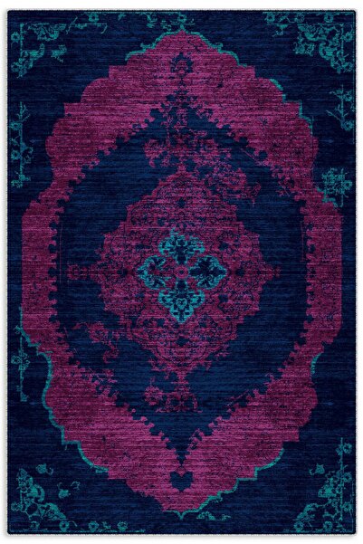 Pastel Home Modern Vintage Fuşya Lacivert Şönil Halı Kilim Yolluk Kaymaz Pamu...