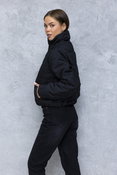 GİYSA Γυναικείο κοντό πουπουλένιο παλτό με ψηλό γιακά με διπλή τσέπη με φερμουάρ μαύρο - 1020