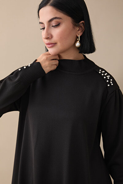 InStyle Pulover de tricotaj negru cu detalii perle