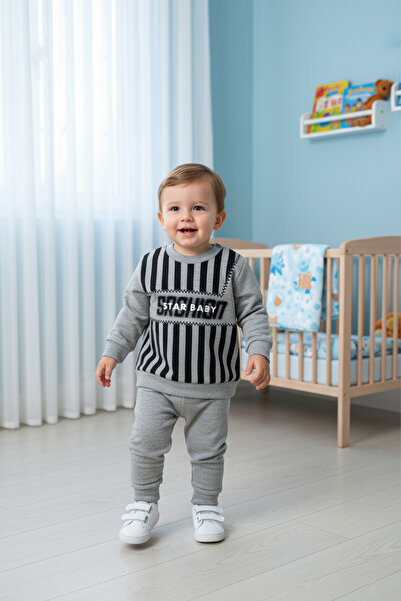 Pırlanta baby Çizgili Desenli Bebek Eşofman Takımı