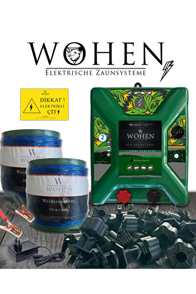 wohen Ekstra Güçlü SENSÖRLÜ Ayı-domuz Kovucu Elektrikli Çit Makinesi, 1000 Metre Tel ve Demir İzolatör Set