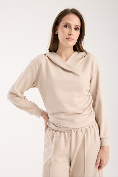 FOORS Femei cu glugă , Bej cu pliuri laterale set