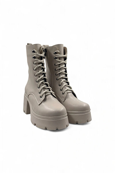 Melen Shoes Kayles Beige Comfortable Women's Lace-Up Boots