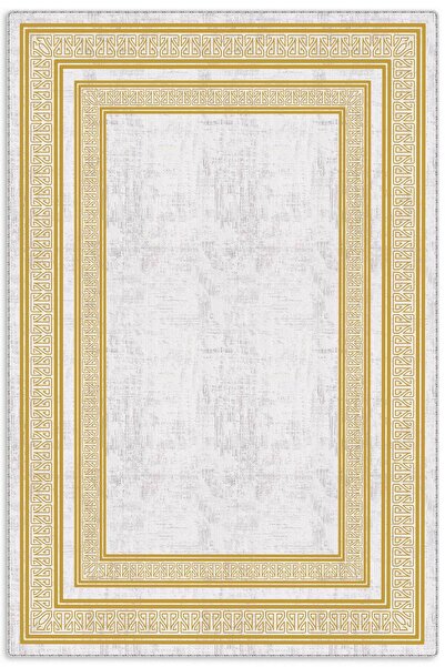 Pastel Home Golden Yellow Framed Gray Chenille Carpet Runner Rug Living Room ...