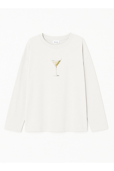 Disante Μπλουζάκι με μακρυμάνικο λαιμόκοψη από 100% βαμβάκι με στάμπα κοκτέιλ