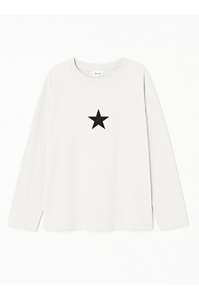 Disante Μπλουζάκι με μακρυμάνικο λαιμόκοψη από 100% βαμβάκι με στάμπα μαύρου αστεριού