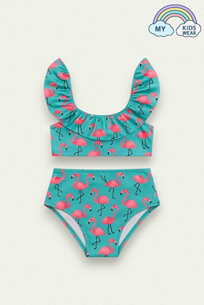 My Kids Wear Girl's Ruffled Printed High Waist Swimsuit Set 3-10 Years Old 12029