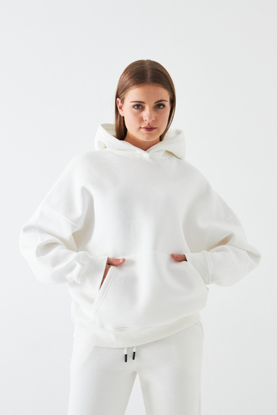 The Champ Clothing Oversize Unisex Sweatshirt Hoodie White – Hooded, 3 Thread Raised Fleece, Kangaroo Pocket, Basic