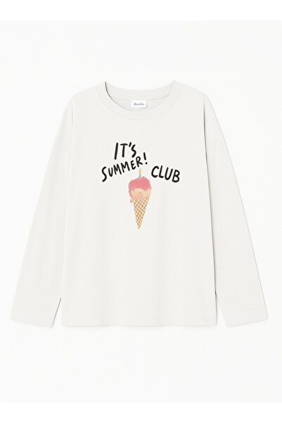 Disante 100% βαμβάκι Oversize Fit It's summer Printed - Μακρυμάνικο μπλουζάκι με λαιμόκοψη