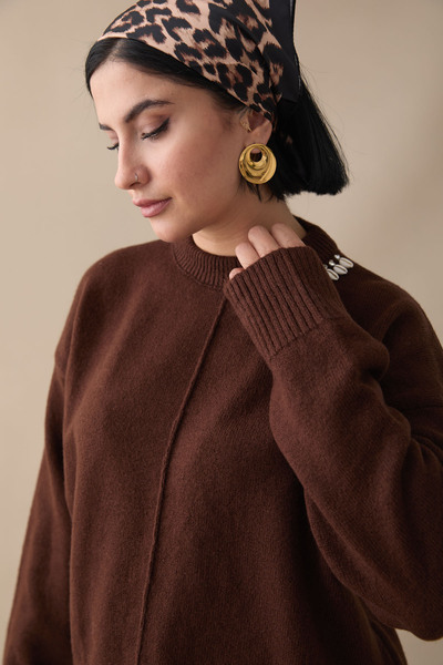 InStyle Deniz Kabuğu Taşlı Acı Kahve Triko Kazak