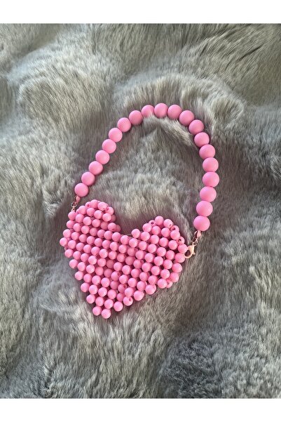 ZephiaStore إكسسوار حقيبة على شكل قلب وردي، زخرفة حقيبة مصنوعة يدويًا من الخرز